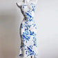 blue and white porcelain print | tube top sheath dress | elegant evening wear | ultrasonic cleaning