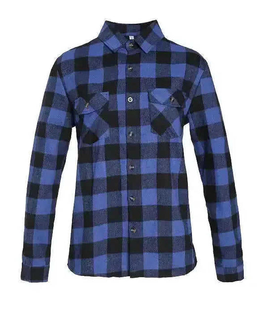A Long-sleeved Pocket Checked Shirt With A Lapel For Young Men In Autumn And - side view (material: cotton | color:...