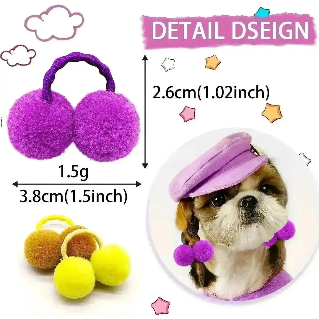 cute pet hair ties | soft pom pom hair ties | pet hair accessories for dogs | energy saving