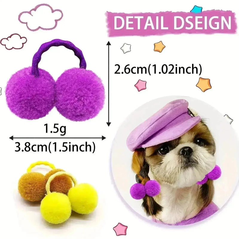 cute pet hair ties | soft pom pom hair ties | pet hair accessories for dogs | energy saving