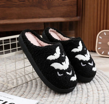 plush bat slippers | horror-themed house shoes | cozy halloween slippers | energy saving
