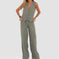lightweight linen blend fabric | high-waisted wide-leg trousers | breathable sleeveless vest top | energy saving