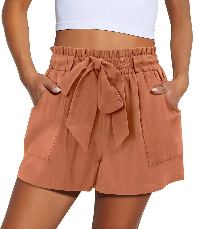 elastic waist shorts for women | drawstring casual shorts | summer solid color shorts | energy saving