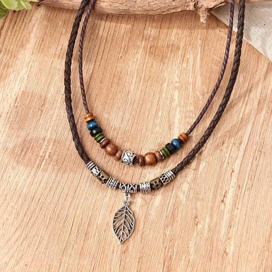 women pu leaf necklace | wooden bead jewelry | party necklace for women | energy saving