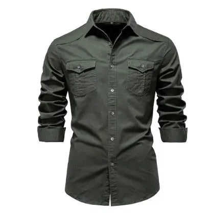 Men's Long-sleeved Denim Shirt Casual Solid Button Slim Tops Clothing L - color variant display