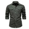 Men's Long-sleeved Denim Shirt Casual Solid Button Slim Tops Clothing L - color variant display