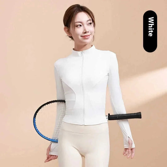 quick-dry fabric | breathable yoga jacket | moisture-wicking material | energy saving