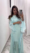 round neck ruffle sleeve maxi dress | chiffon long sleeve maxi dress | floor length evening gown | ultrasonic cleaning