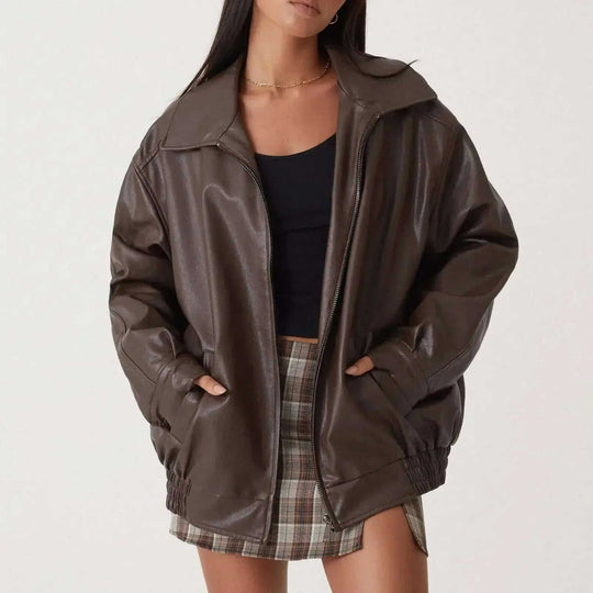 Leather Coat Women's Locomotive Style Top Meifu Market