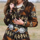 mid-length wool coat | printed lapel coat women | long sleeve wool coat | energy saving