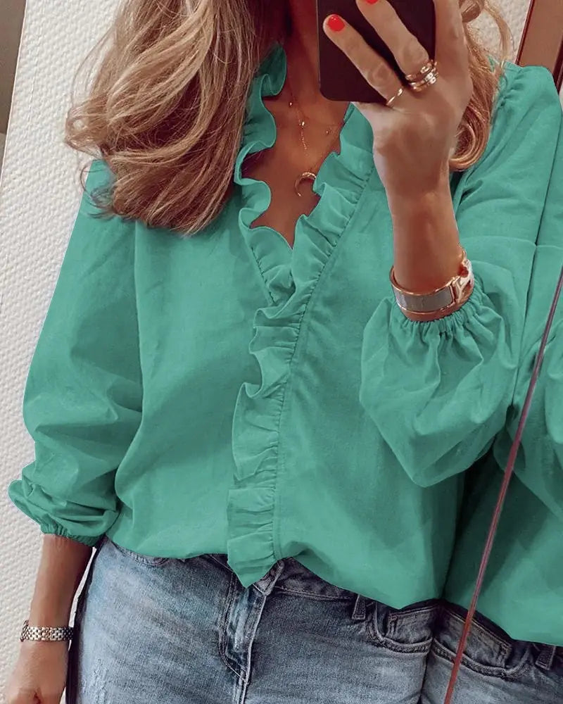 European and American new long-sleeved ruffled shirt Meifu Market