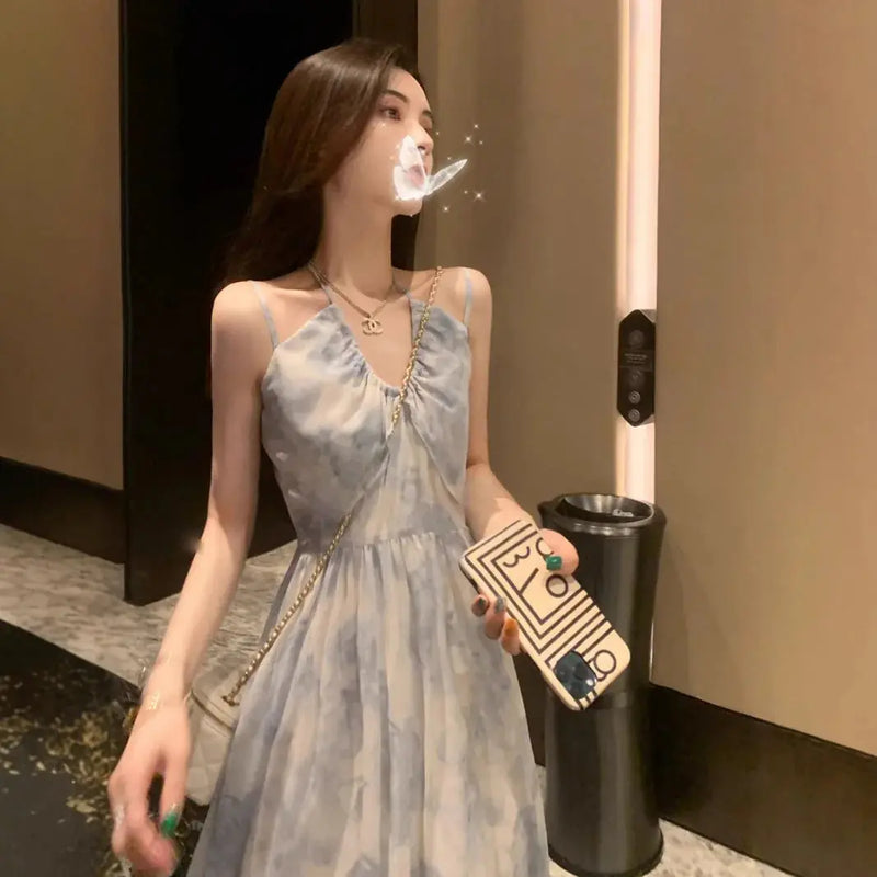 floral halter dress | spaghetti strap summer dress | seaside vacation outfit | energy saving