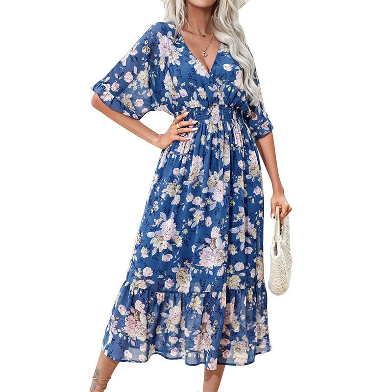 bohemian floral maxi dress | long sleeve floral dress | summer boho maxi dress | energy saving