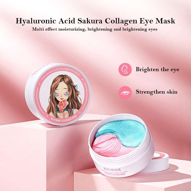 60Pcs Hyaluronic Acid Cherry Blossom Collagen Eye Mask Moisturizing - Meifu Market