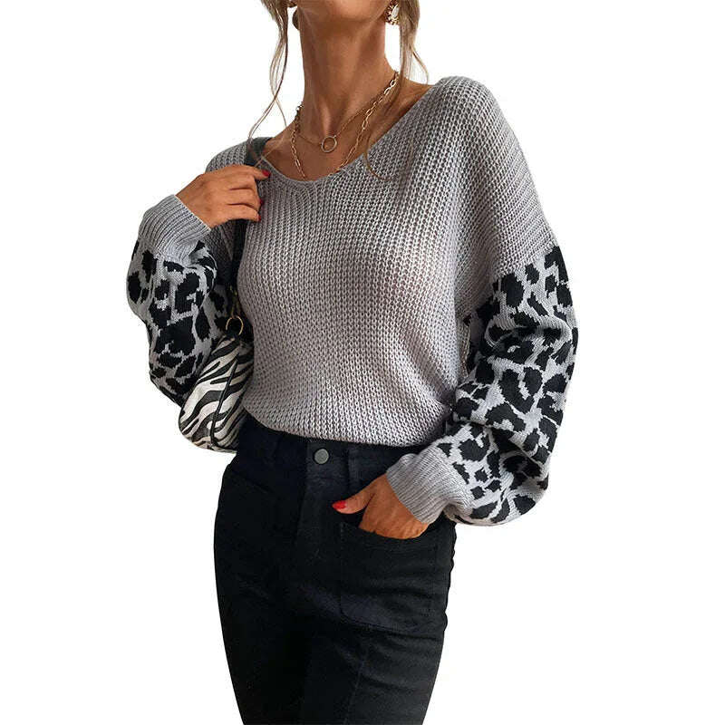 Round Neck Knit Pullover Leopard Sweater Meifu Market