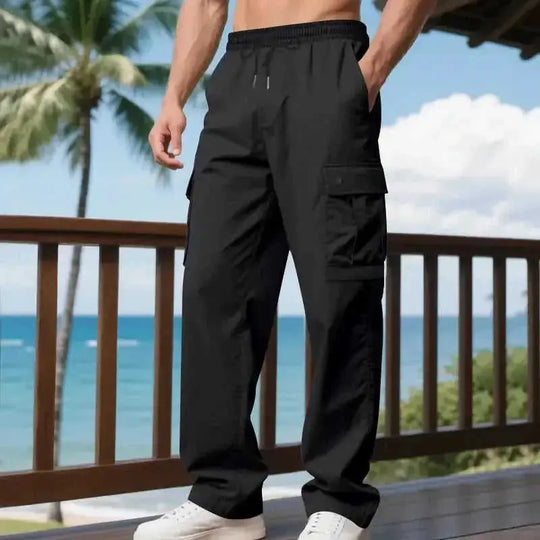 heavy-duty cotton cargo pants | loose fit mens trousers | outdoor hiking pants | ultrasonic cleaning