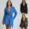 Women's Lace Up Long Sleeve Coat Slim Fit Mid-Length Jacket Meifu Market