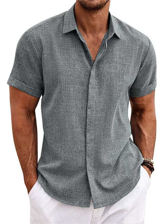 Men's Solid Color Linen-Feel Polo T-Shirt - Meifu Market