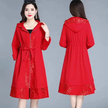 Elegant Trench Coat Women's Plus Size Coat Over The Knee Fashion