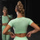 high-waisted yoga leggings | moisture-wicking workout set | seamless fitness apparel | ultrasonic cleaning