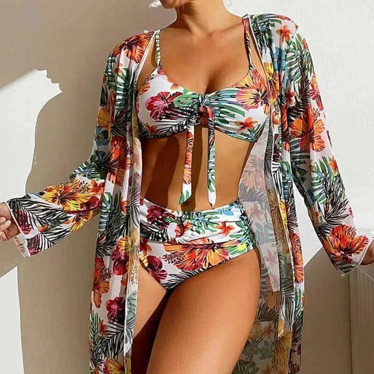long sleeve swim shirt set | uv protection swimwear | rash guard three piece suit | energy saving
