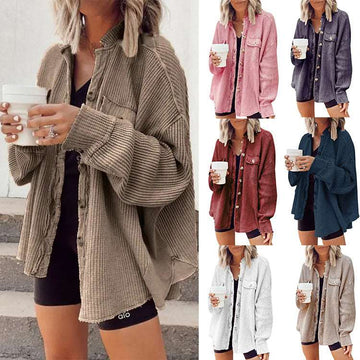 Button Shirt Jacket Women Lapel Long Sleeve Blouse Fashion Jacket Tops 