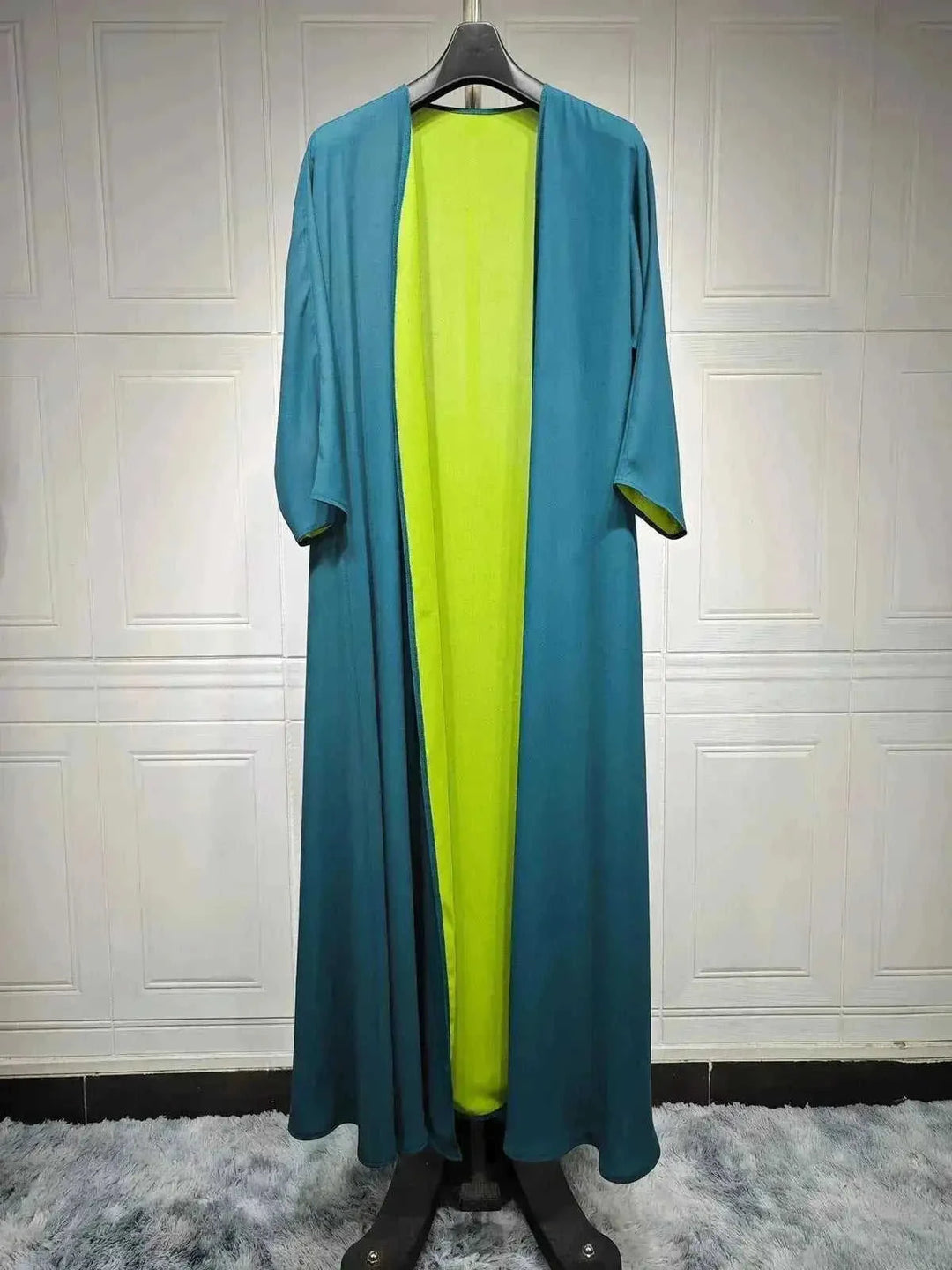 chiffon abaya dress | long sleeve color block robe | lightweight chiffon fabric | energy saving