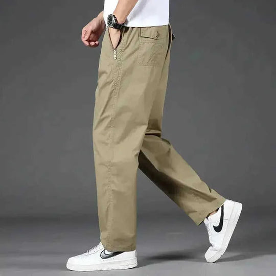 stretch cotton fabric | elastic waistband with drawstring | relaxed fit trousers | ultrasonic cleaning