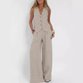 lightweight linen blend fabric | high-waisted wide-leg trousers | breathable sleeveless vest top | ultrasonic cleaning