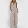 lightweight linen blend fabric | high-waisted wide-leg trousers | breathable sleeveless vest top | ultrasonic cleaning
