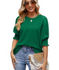Women's Loose T-shirt With Elastic Sleeves Solid Color Outfit Fashion Tops Clothes 