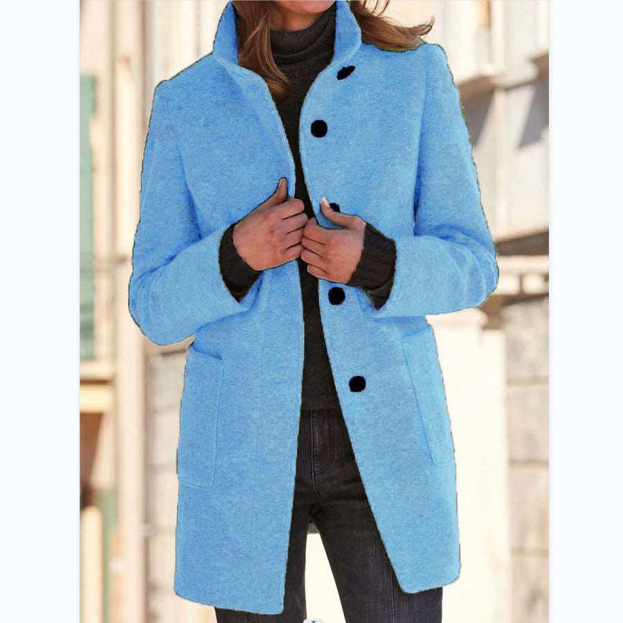 Fashion Stand Collar Woolen Coat With Pockets Fall Winter Casual Button Outwear For Women Clothing Meifu Market