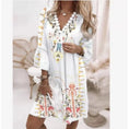 v-neck printed dress | lace stitching dress | casual vacation dress | energy saving