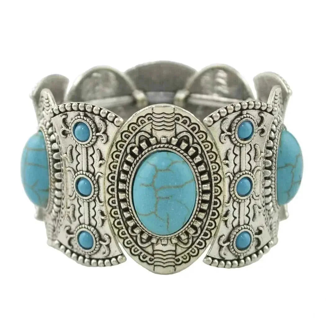 elastic turquoise bracelet | adjustable boho bangle | vintage tribal jewelry | energy saving