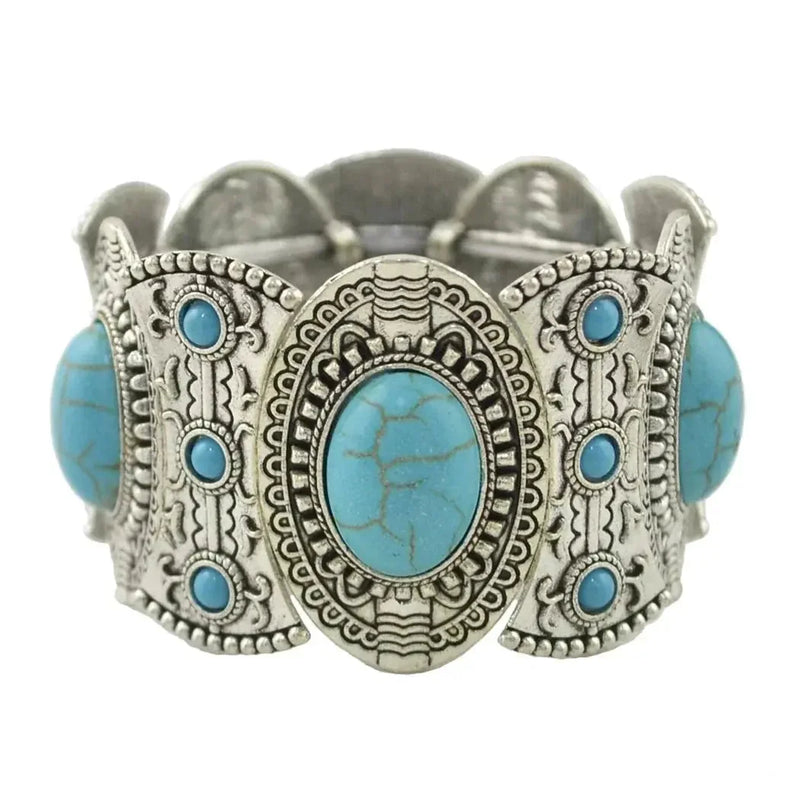 elastic turquoise bracelet | adjustable boho bangle | vintage tribal jewelry | energy saving
