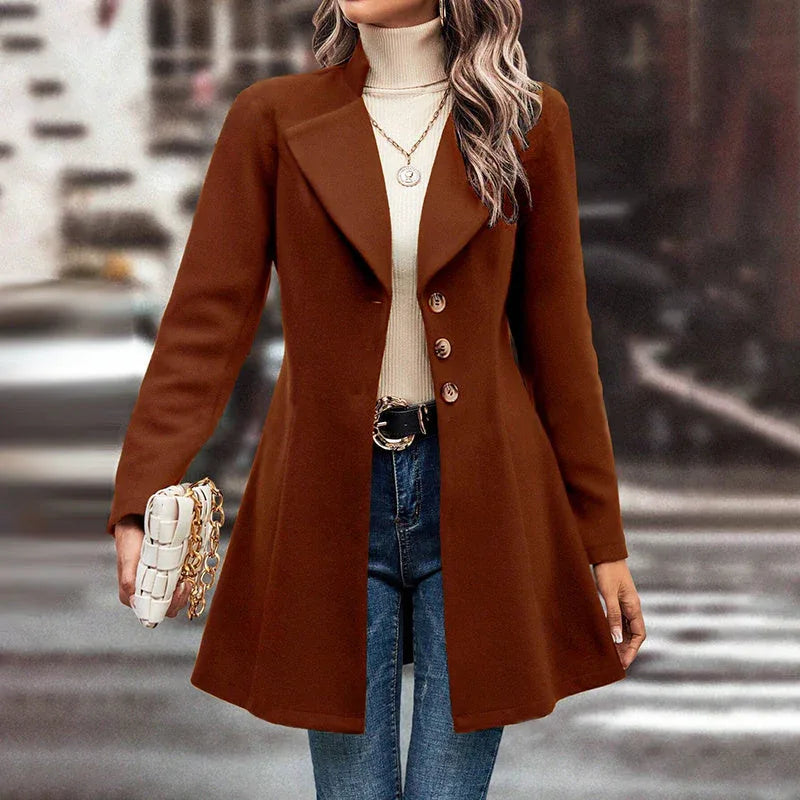 Women's Winter Overcoat Lapel Collar Single Breasted Outerwear Long Pea Coat Meifu Market