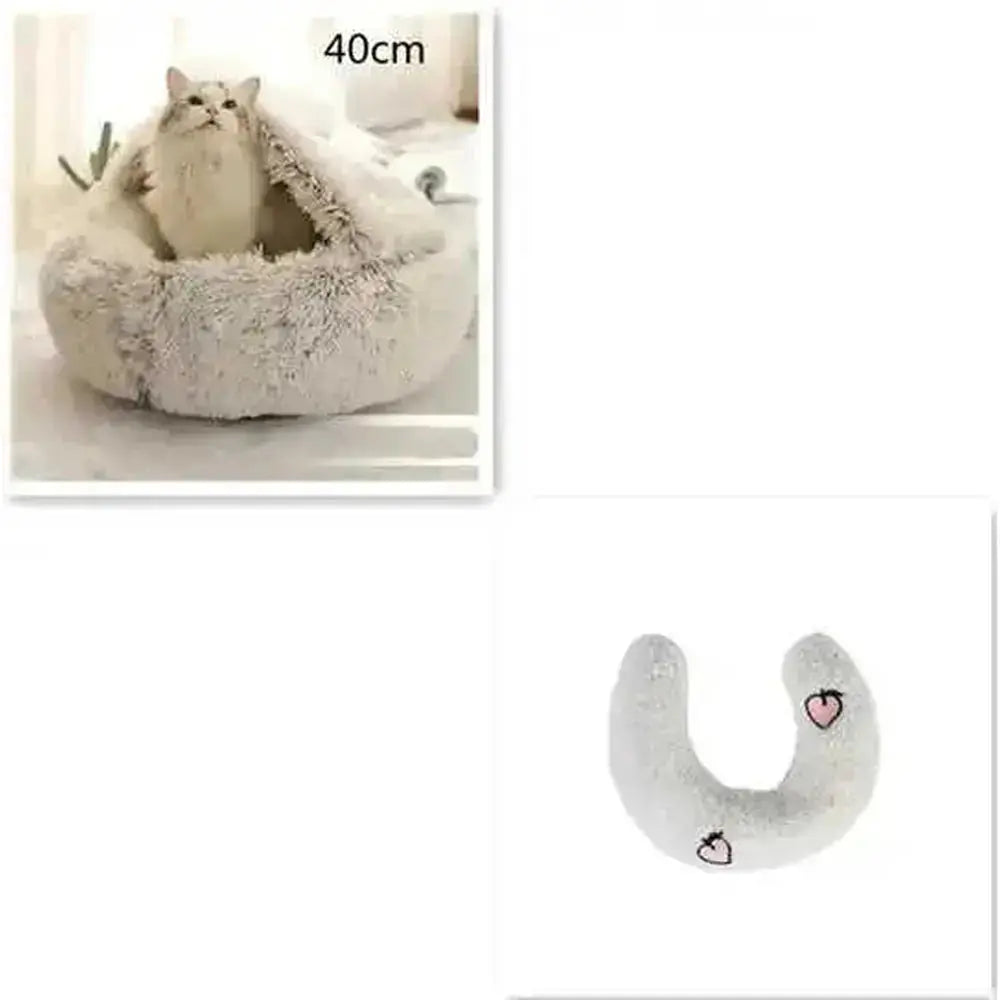 2-in-1 Dog & Cat Bed - Round Plush Warm Winter Pet House - view 18 (material: fleece, cotton | pattern: check | season:...