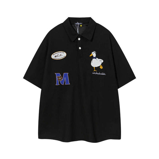 Waffle Knit Cartoon Polo — Couple Matching Short Sleeve Shirt