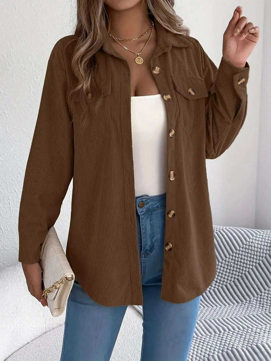 European And American Corduroy Striped Mid-length Coat Shirt Meifu Market