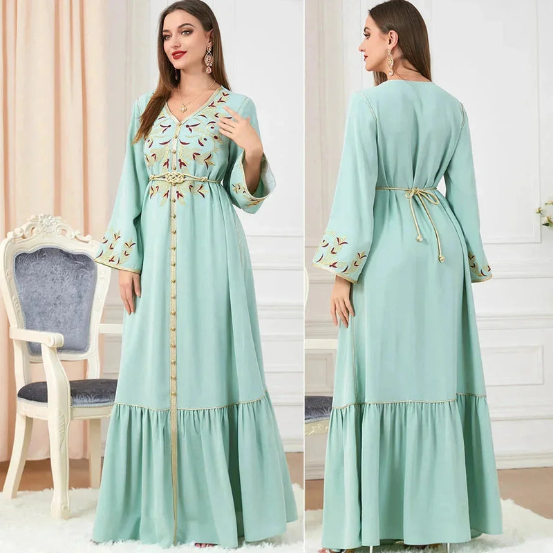 embroidered maxi dress | breathable cotton fabric | long sleeve midi dress | ultrasonic cleaning