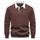 Men's Fashion Casual Versatile Long Sleeves Polo Collar Sweater Navy Blue - available style options