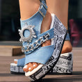 Newspaper Buckle Denim Wedge Slides - Anklet Not Included Meifu Market