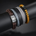 braided leather bracelet for men | vintage charm wood beads | adjustable wrap wristband | energy saving
