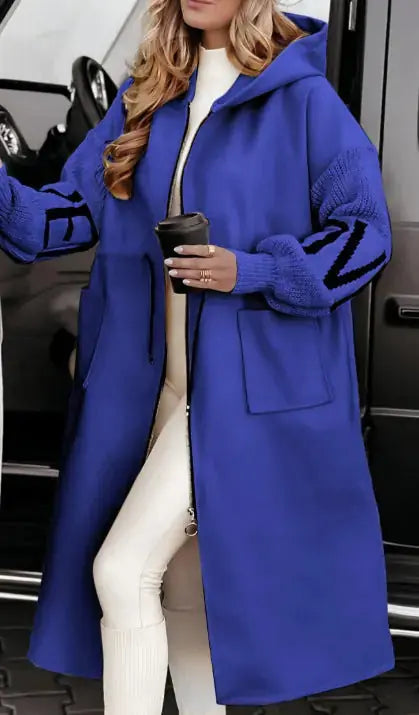 Hooded Windbreaker Long Jacket With Pockets And Drawstring Design Solid Color Knit-Sleeved Trench Coat For Women Clothing Fall Winter Meifu Market