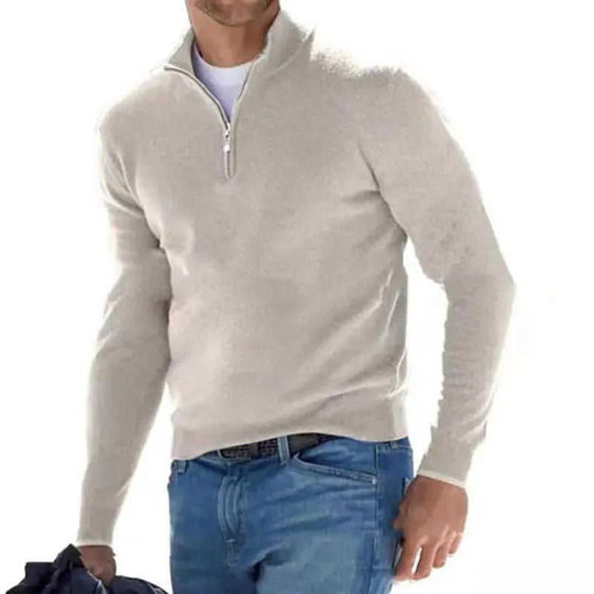 Men's Fashion Casual Long Sleeve V-neck Cashmere Zipper Top XS - color variant display