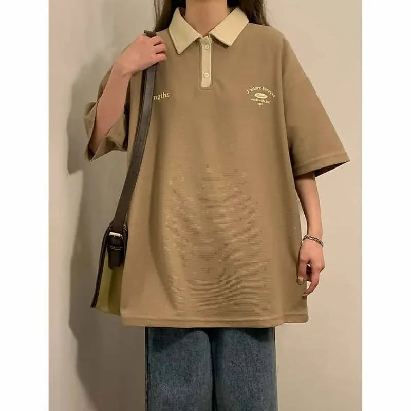 vintage cotton polo shirt | loose fit short sleeve top | casual womens polo | energy saving