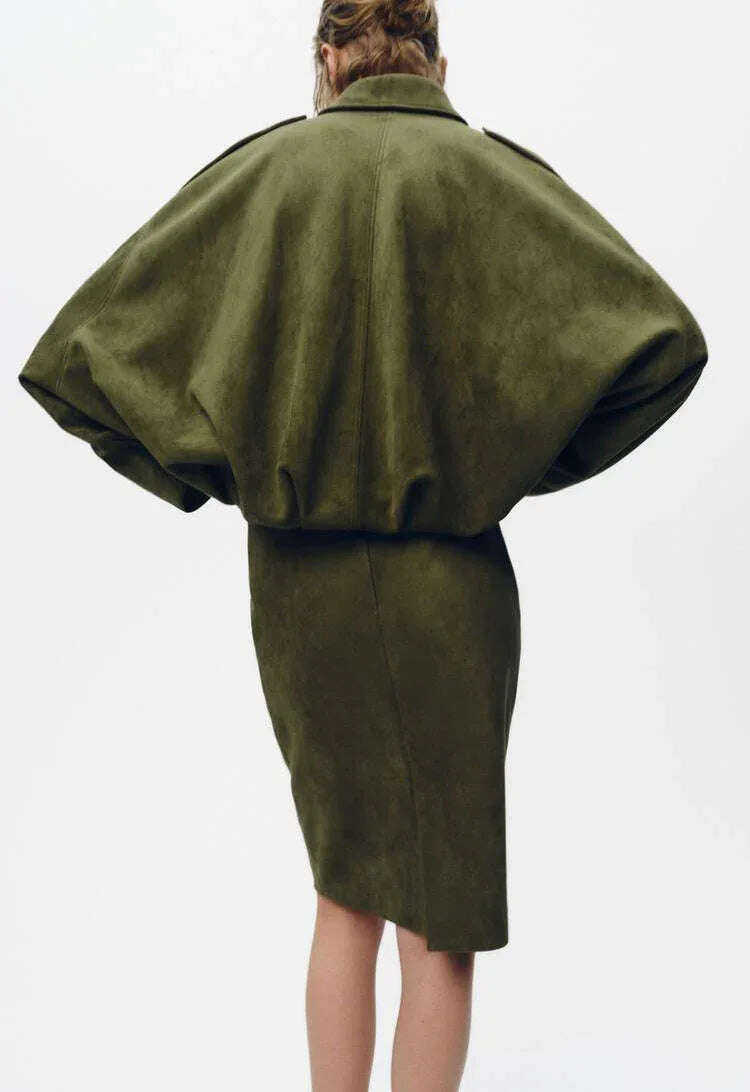 Women's Batwing Sleeve Lapel Suede Texture Effect Pilot Jacket Meifu Market