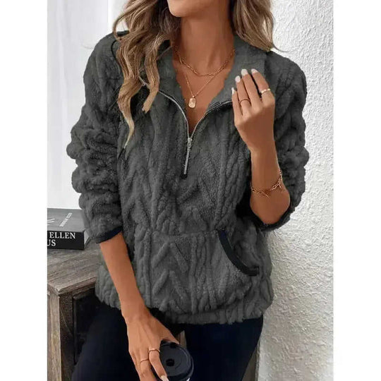 Contrast Color Half-open Collar Plush Women's Sweater Meifu Market