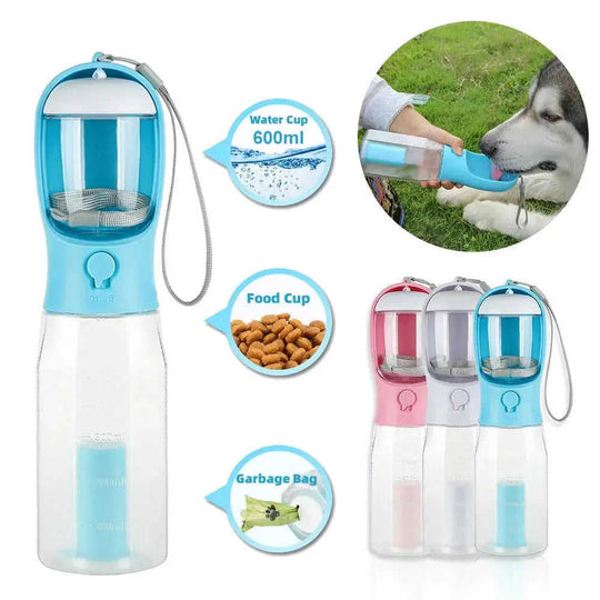 Portable Cat Dog Water Bottle Food Feeder Drinker Poop Dispenser 3 In 1 Leak-proof Multifunctional Dog Water Bottle Pet Pr...