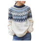 Round Neck Pullover Jacquard Vintage Print Sweater Meifu Market